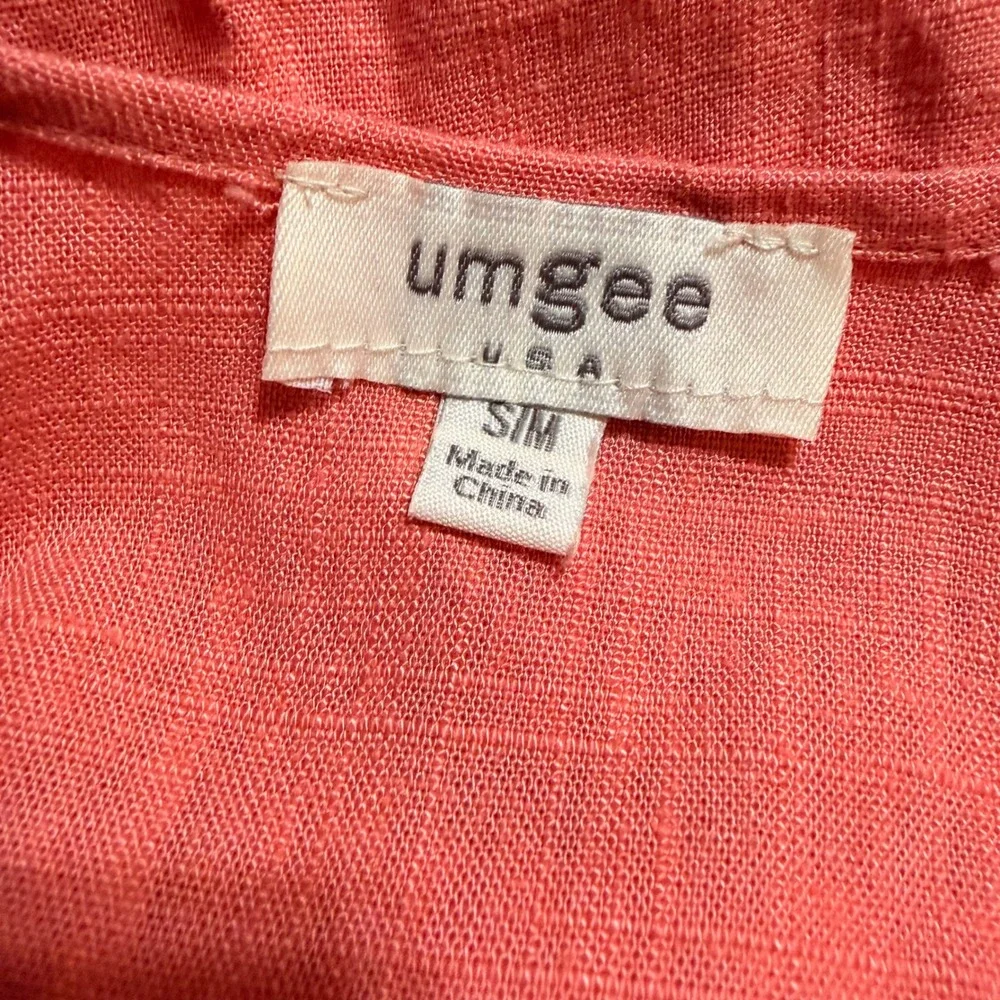 Umgee USA Floral Kimono Cardigan‎ Coral Pink Fringe Trim Boho Open Front S/M